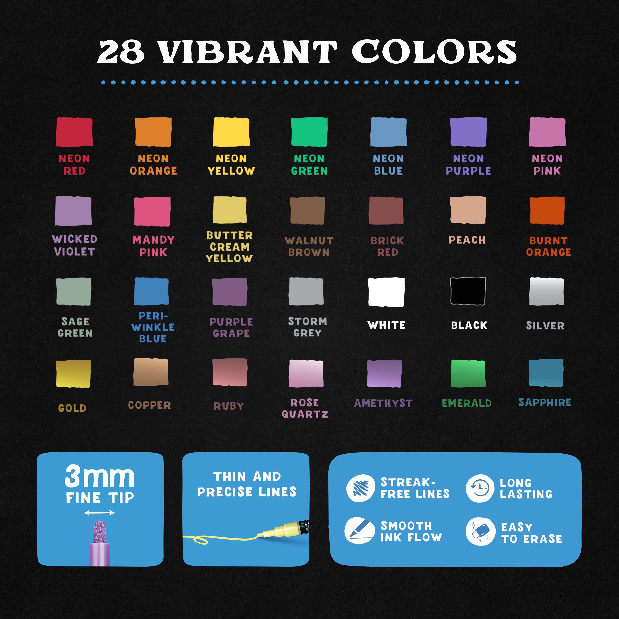 VersaChalk 28 Count Liquid Chalk Marker Set – Fine 3mm Tip, Erasable & Non-Toxic ONLY $1.03/Marker