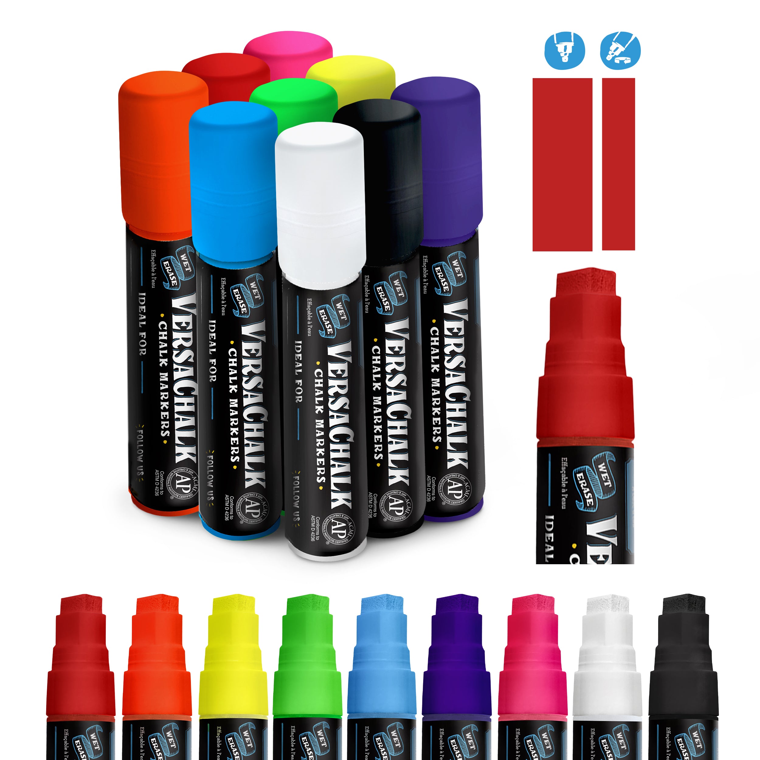 VersaChalk 9 Count Jumbo Liquid Chalk Marker Set, 15mm Tip