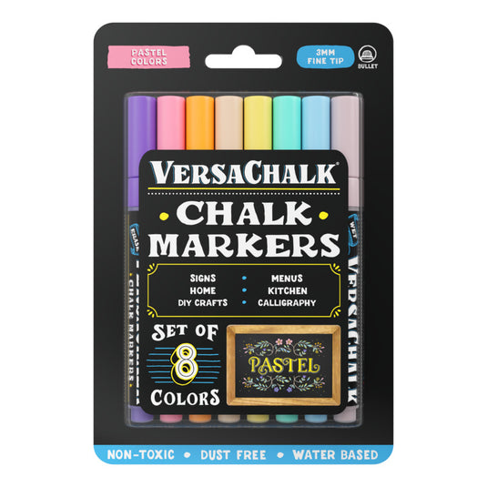  Liquid Chalk Markers Set of 8 Metallic Colors - 3mm Fine Tip Chalkboard  Markers with 24 Chalk Stickers - Erasable Pen with Reversible Tip for Mason  Jars, Windows, Glass, Labels, Whiteboards : Office Products