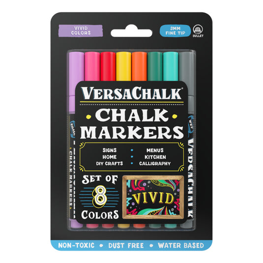 Chalk Board Window Markers - 8 Pack Erasable Pens Great for Chalkboards -  Non Toxic Safe & Easy to Use Neon Bright & Vibrant Colors for All Ages