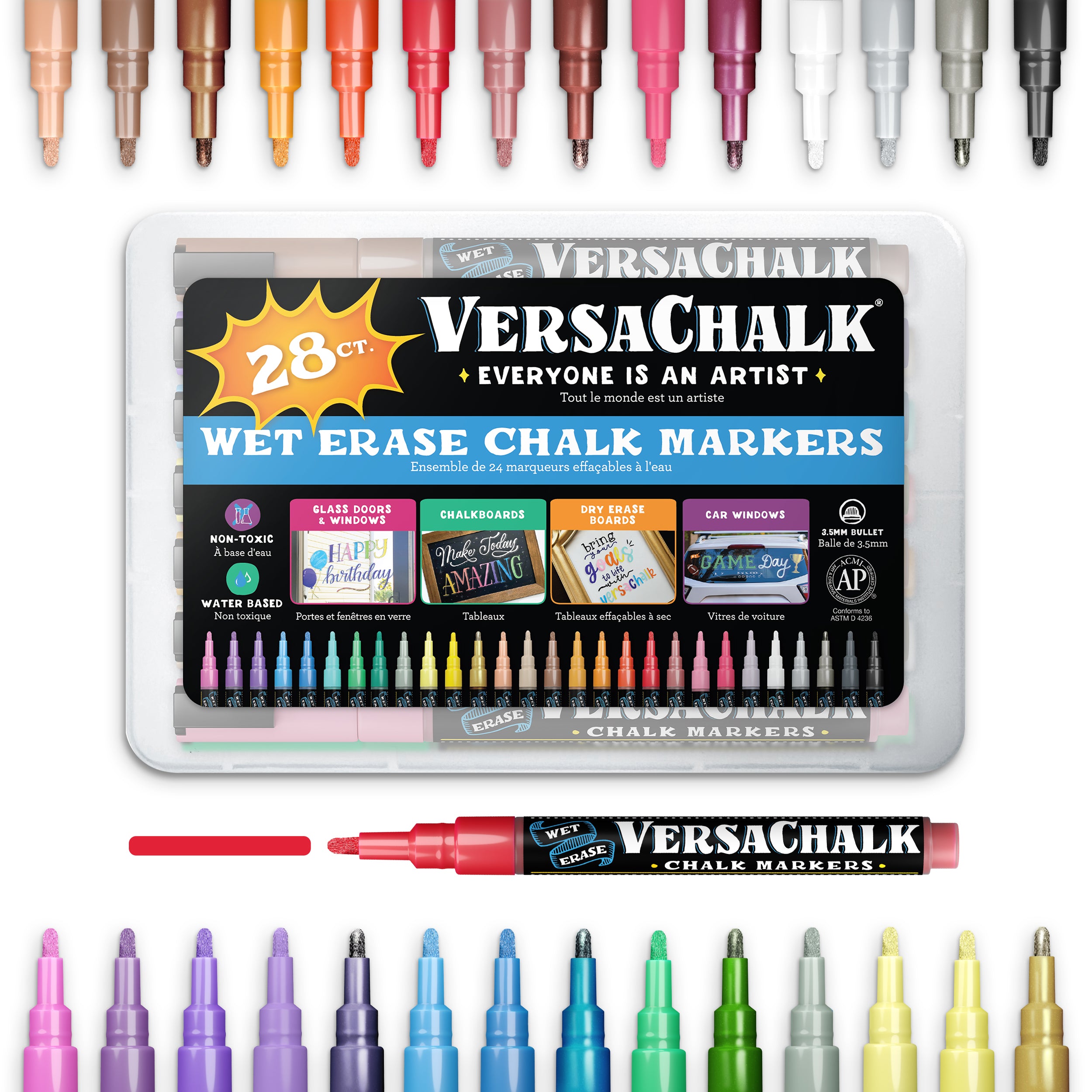 VersaChalk 28 Count Liquid Chalk Marker Set – Fine 3mm Tip, Erasable & Non-Toxic ONLY $1.03/Marker