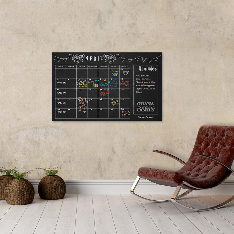 VersaChalk Dry Erase Chalkboard Wall Calendar, 24 x 36 Inches