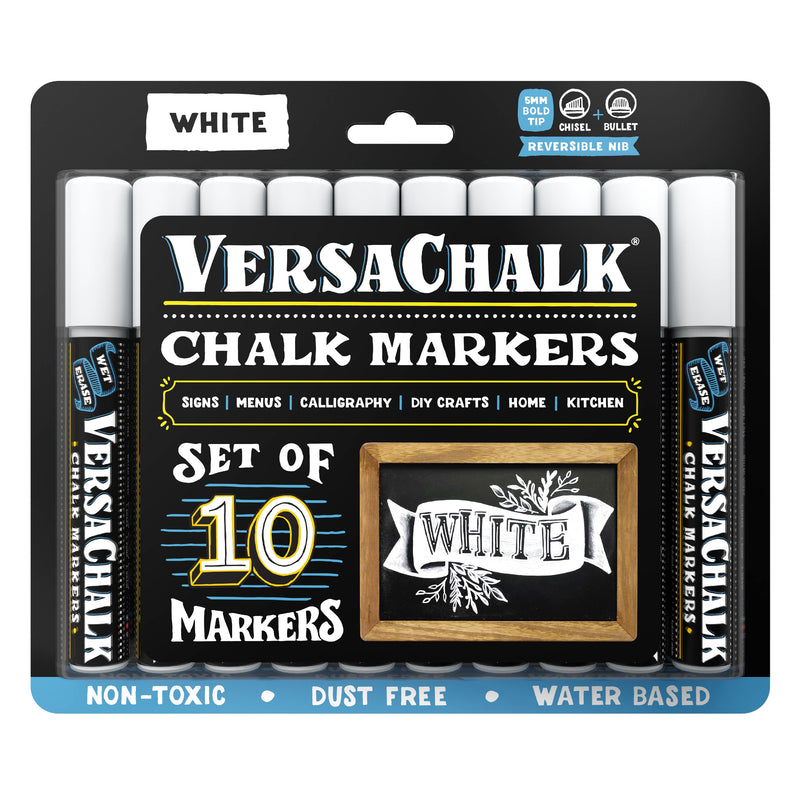 VersaChalk White Chalkboard Chalk Markers - Wet Erase Dustless Chalk Ink  Paint Marker for Blackboard, Dry Erase White Board, Chalkboard Sign (BOLD