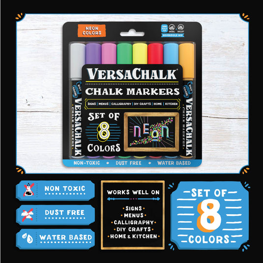 VersaChalk Liquid Chalk Markers - Set of 5, White, Assorted Sizes
